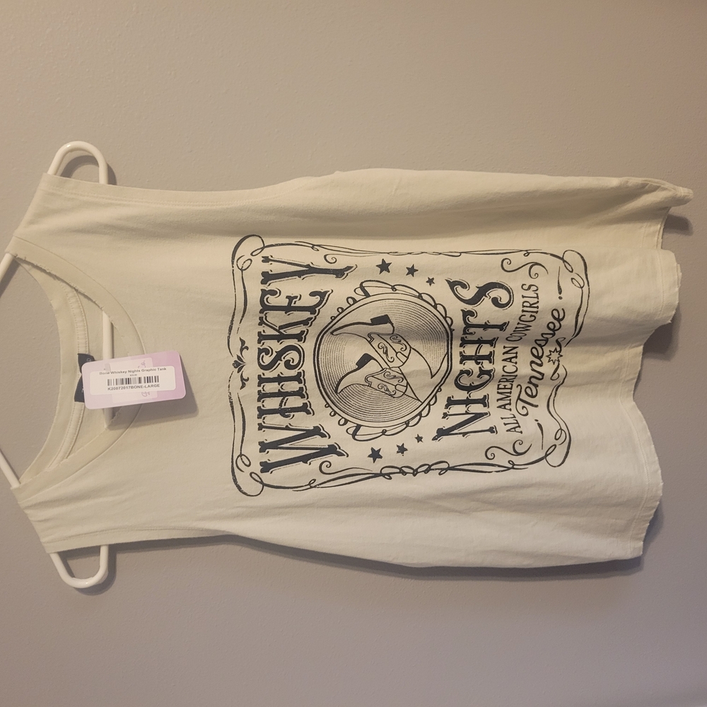 Sleeveless 'Whiskey Nights' Graphic Tank Top - Cream - Picture 2 of 4